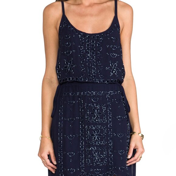 NWT Greylin Gatsby Navy Blue Crepe Beaded Slip Camisole Dress Anthropologie S - Picture 5 of 16